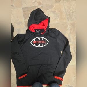 Under Armour Black Hoodie with Red Lining & Football Graphic